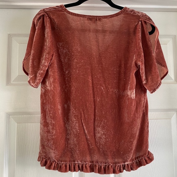 Madewell Women’s Velvet Tulip Flutter Short Sleeve Burnt Orange Ruffle Top Sz XS - Picture 6 of 7